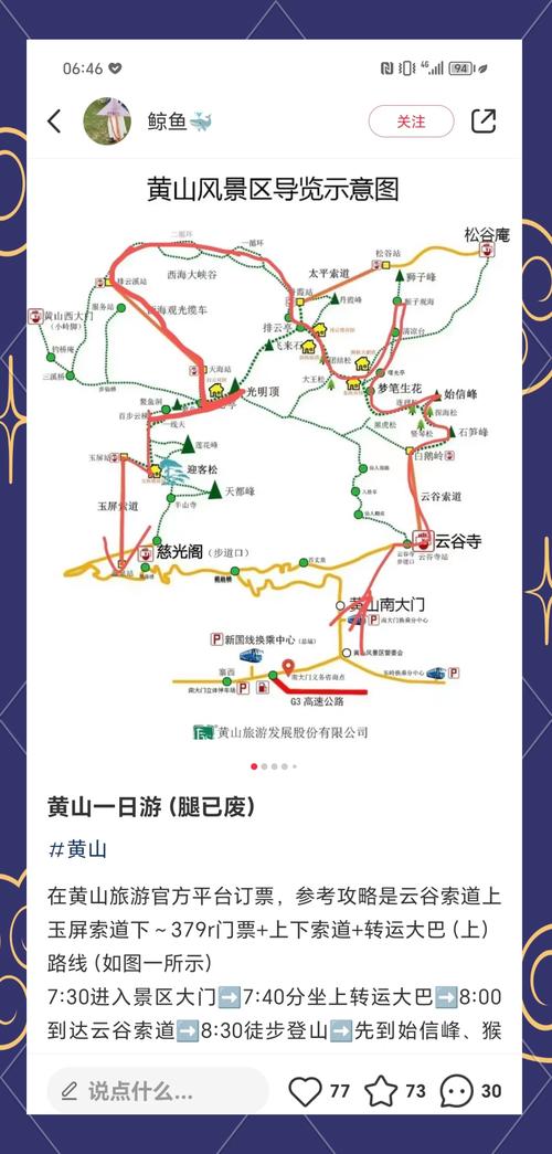 黄山风景区二日游最佳路线图