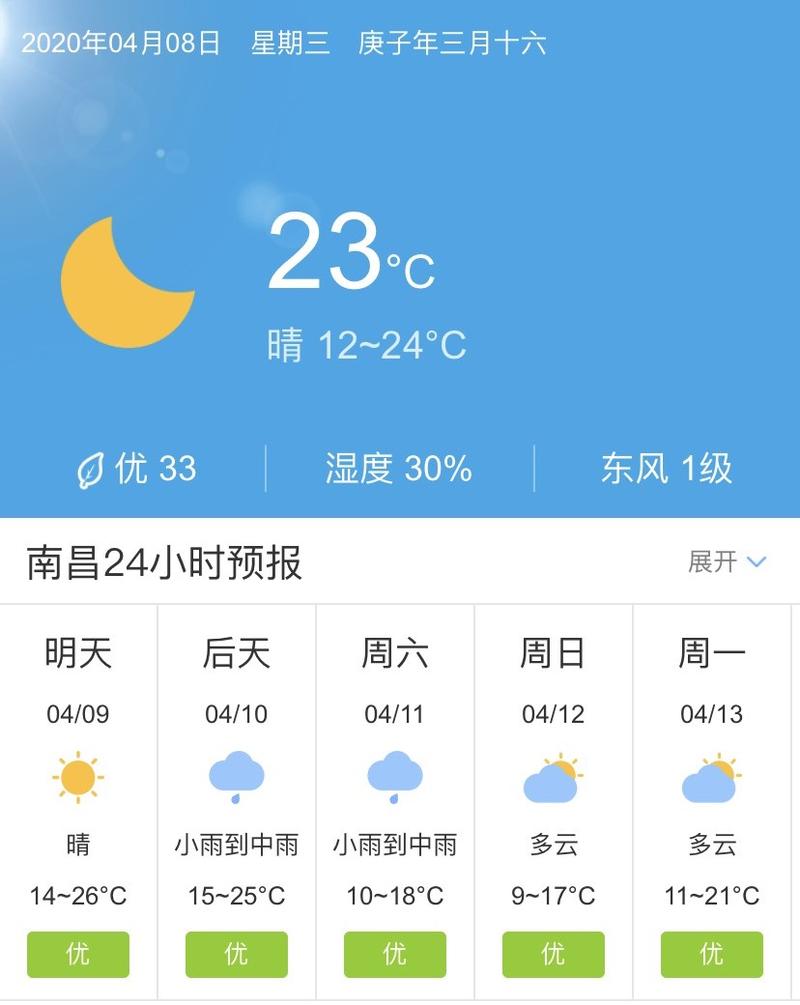 南昌近3天的天气预报