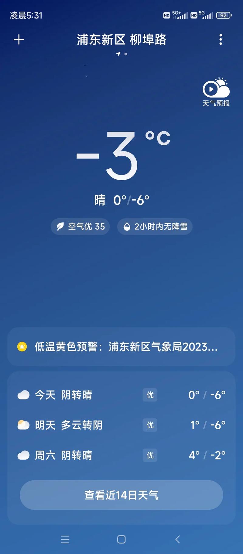 上海浦东天气预报