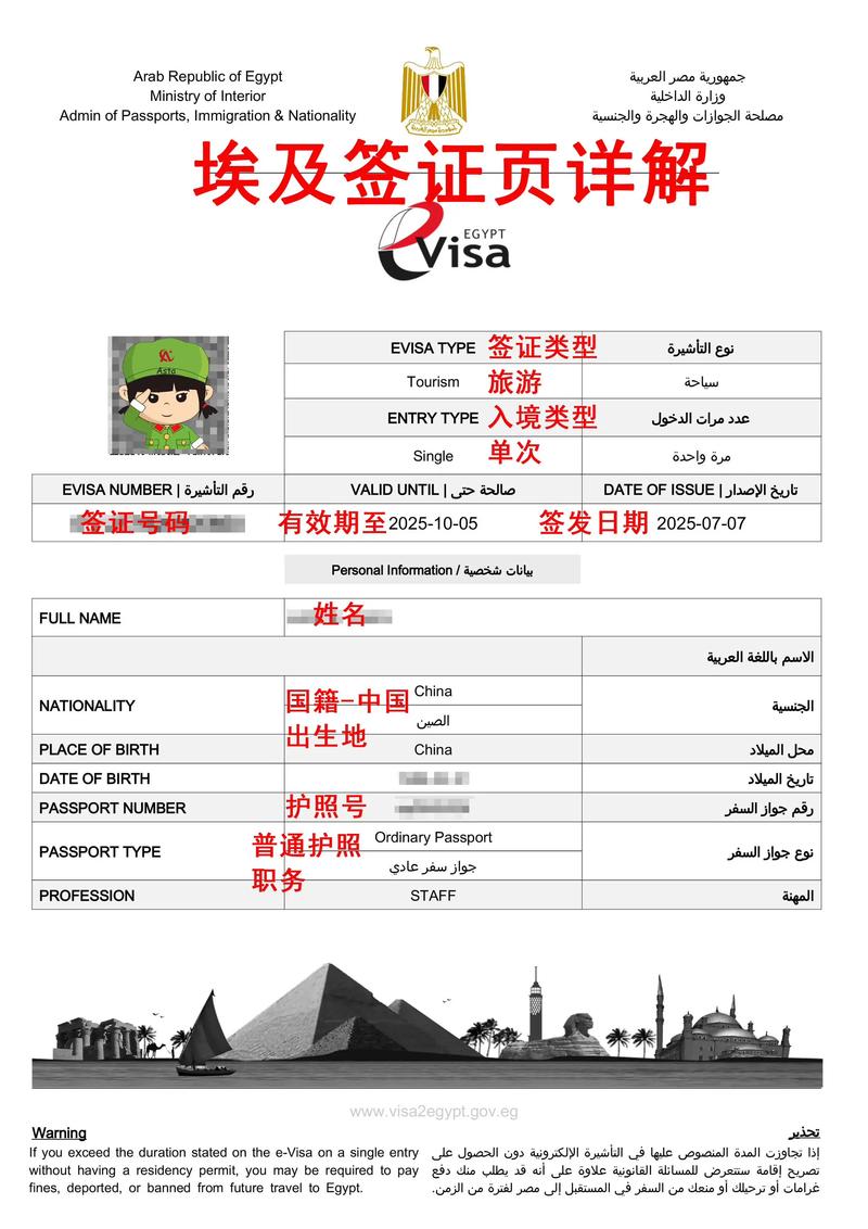 埃及旅游签证有效期