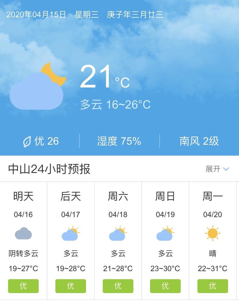 中山市天气预报未来十天的天气预报